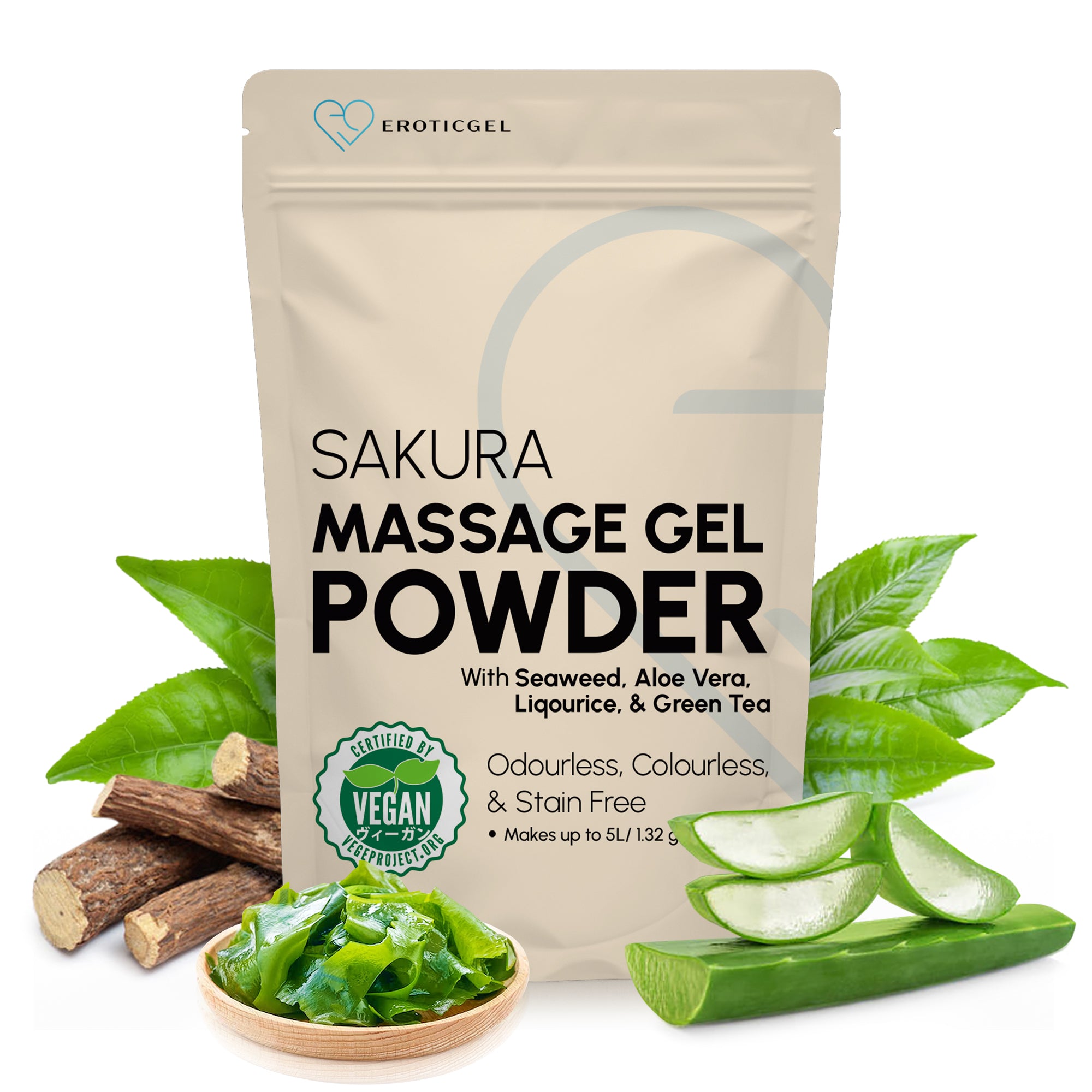 Sakura Edition Japanese Nuru Massage Gel Powder | Resealable Sachet | Aloe Vera, Seaweed, Liquorice, & Green Tea | Made in Japan | Paraben & Glycerin Free | Vegan